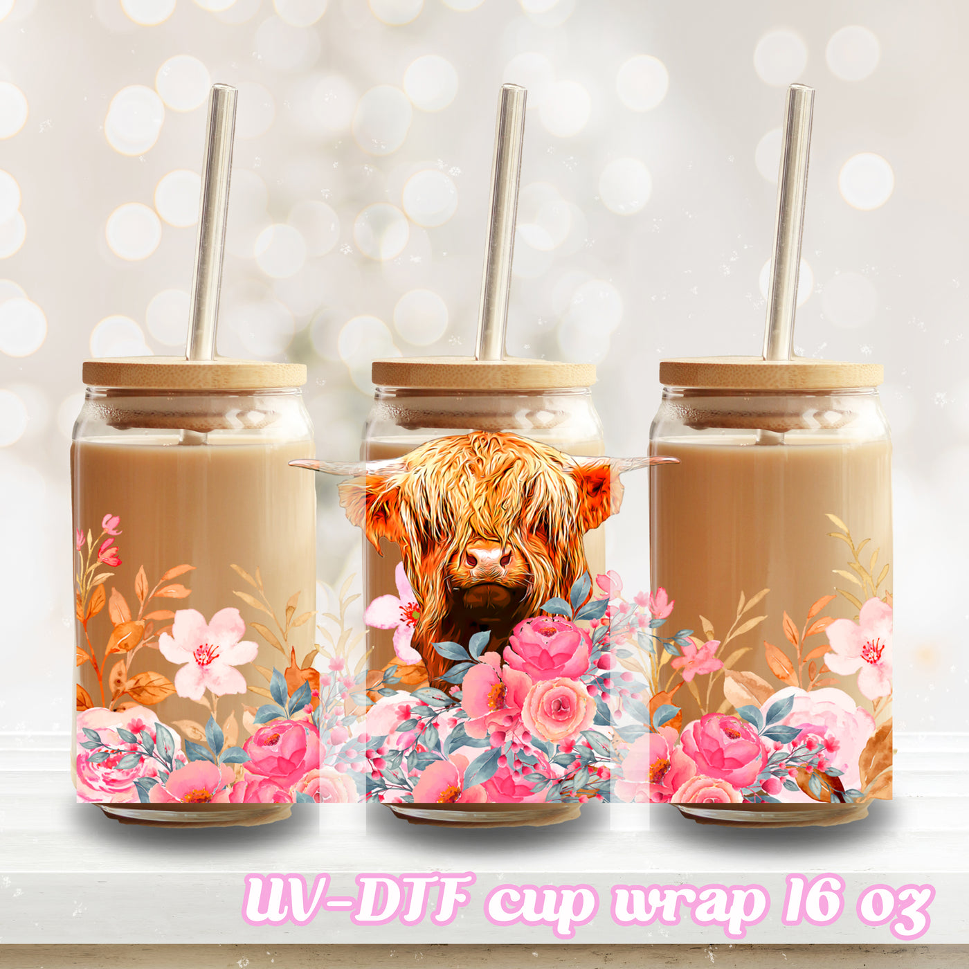 UV DTF - Highland cow - 16oz Libbey Glass Cup Wrap Only