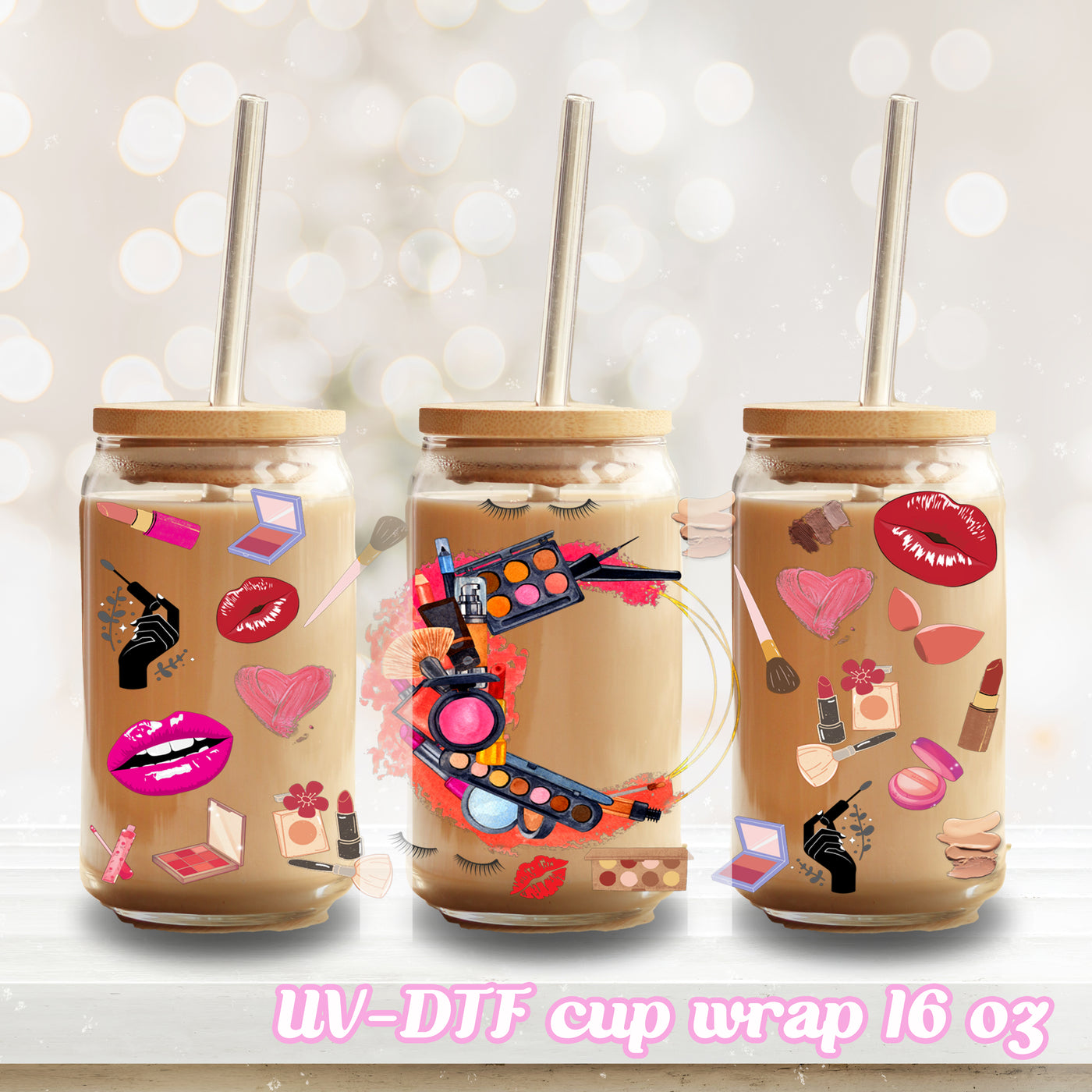 UV DTF - Make up beauty - 16oz Libbey Glass Cup Wrap Only