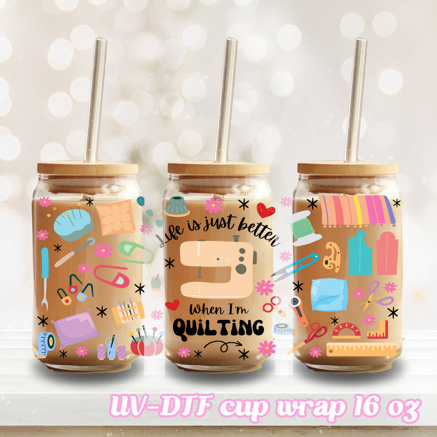 UV DTF - Love quitting - 16oz Libbey Glass Cup Wrap Only