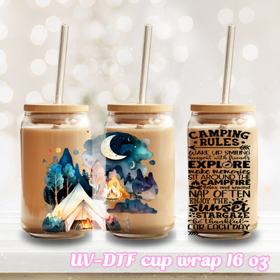 UV DTF - Camping camper - 16oz Libbey Glass Cup Wrap Only