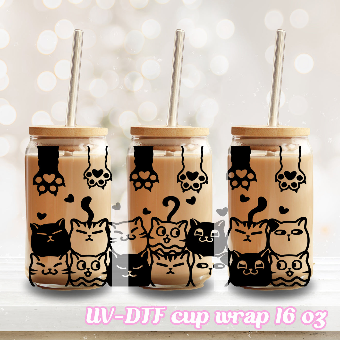 UV DTF - Cat - 16oz Libbey Glass Cup Wrap Only