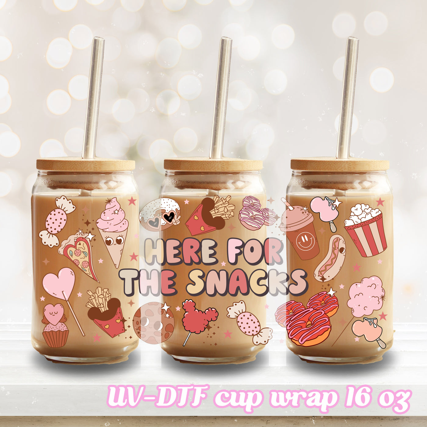 UV DTF - Here for the snack - 16oz Libbey Glass Cup Wrap Only