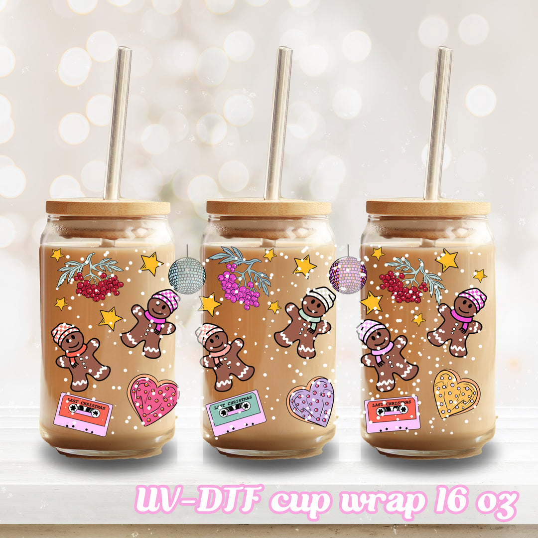 UV DTF - Gingerbread - 16oz Libbey Glass Cup Wrap Only