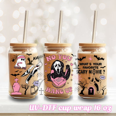 UV DTF - Scary horror movie - 16oz Libbey Glass Cup Wrap Only