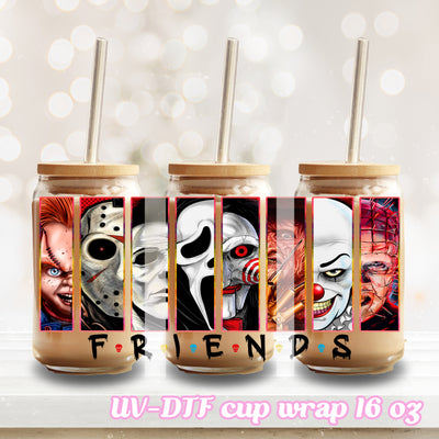 UV DTF - Horror movie Halloween - 16oz Libbey Glass Cup Wrap Only