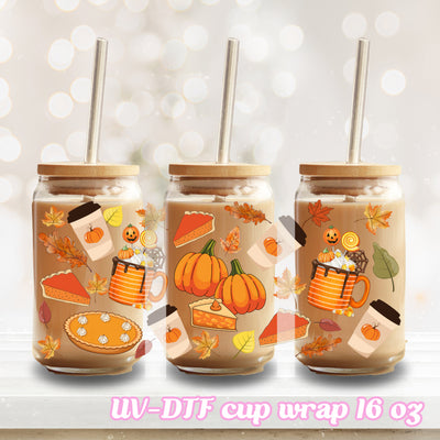 UV DTF - Pumpkin pie latte - 16oz Libbey Glass Cup Wrap Only