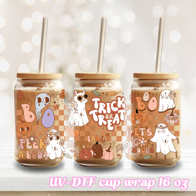 UV DTF - Trick or treat - 16oz Libbey Glass Cup Wrap Only