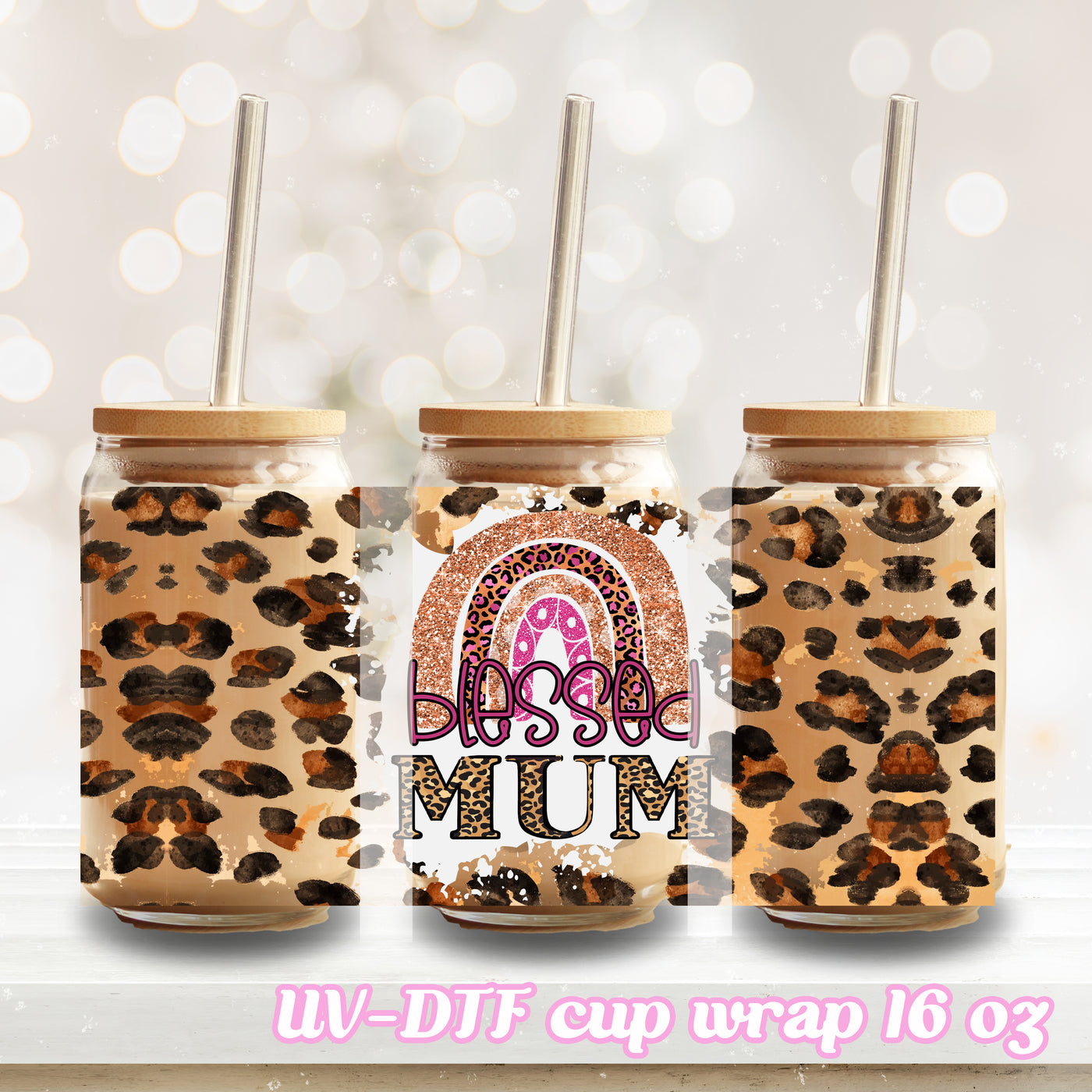 UV DTF - blessed mum - 16oz Libbey Glass Cup Wrap Only