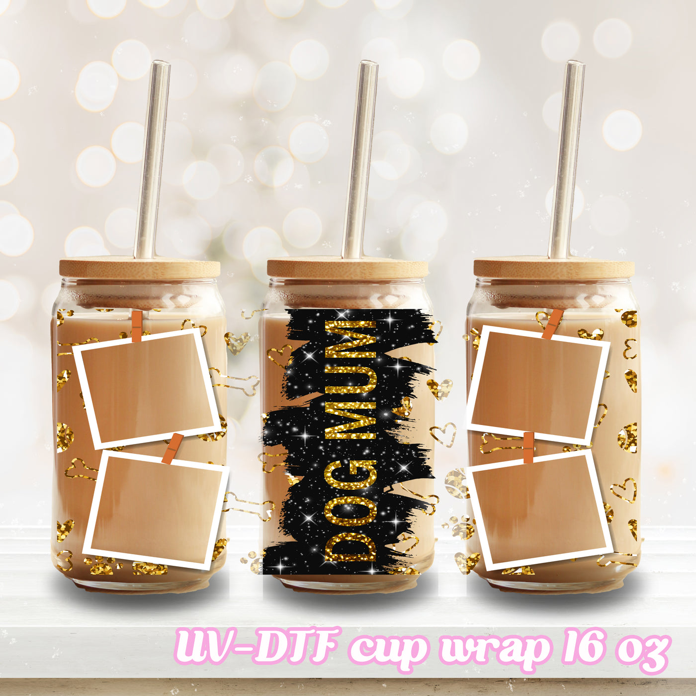UV DTF - dog mum photo - 16oz Libbey Glass Cup Wrap Only