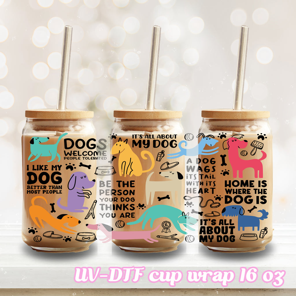 Dogs and Coffee Cups 16 oz Libbey Beer Glass Can Wrap - Drizy Studio