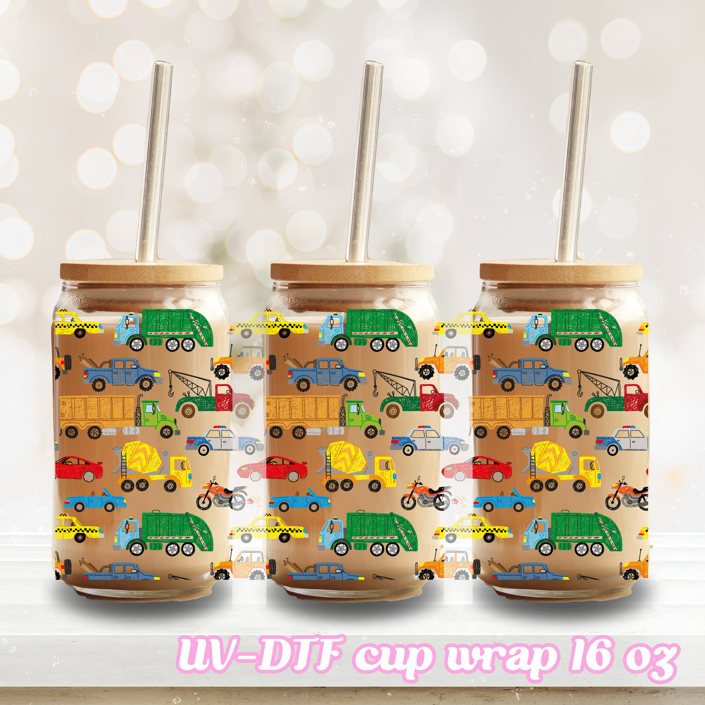 UV DTF - Transport car - 16oz Libbey Glass Cup Wrap Only