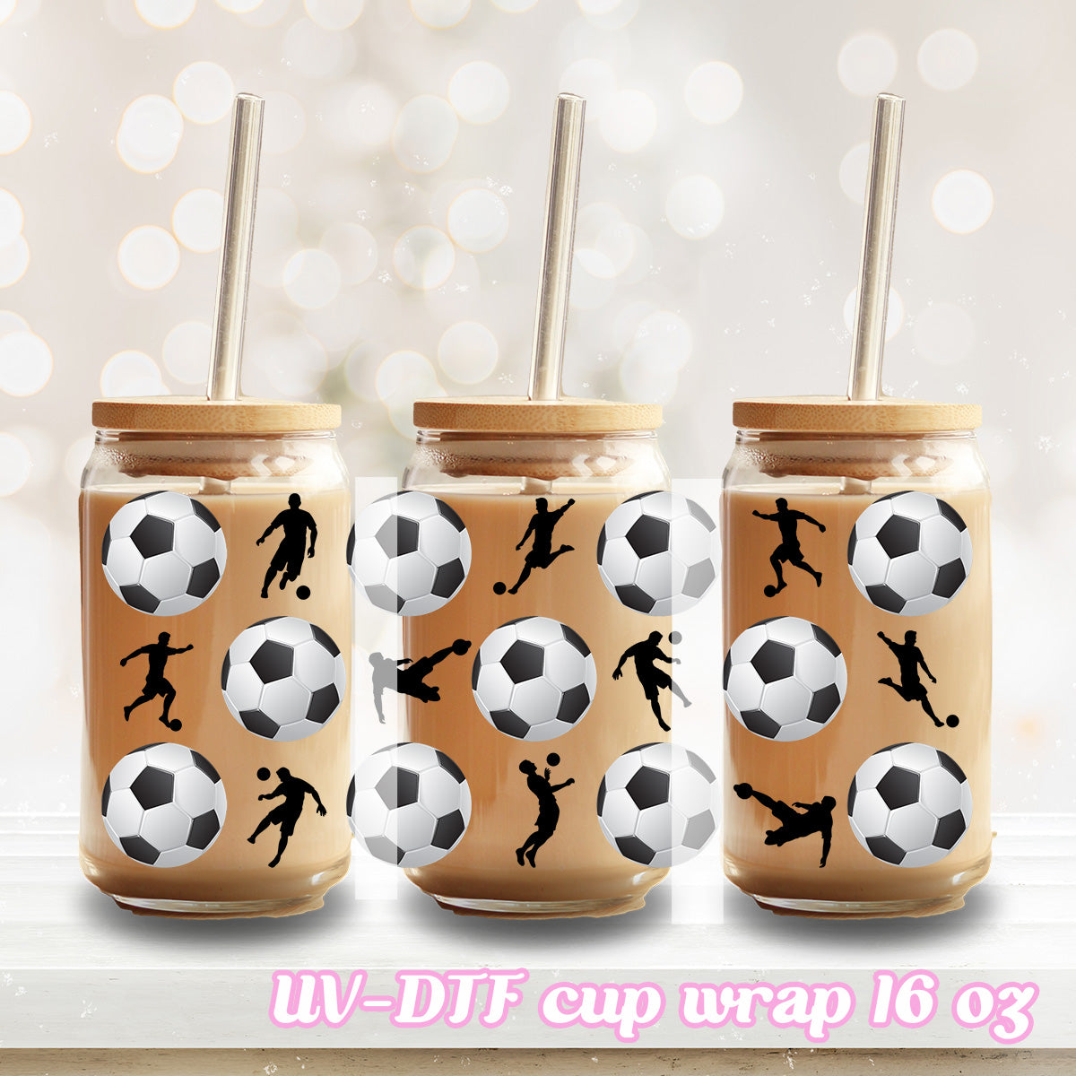 UV DTF - football soccer - 16oz Libbey Glass Cup Wrap Only