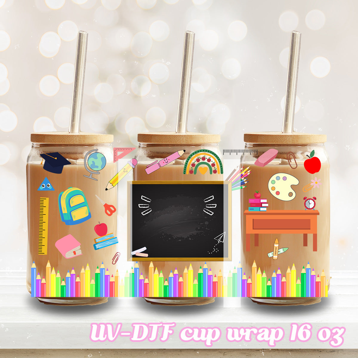 UV DTF - teacher black board- 16oz Libbey Glass Cup Wrap Only
