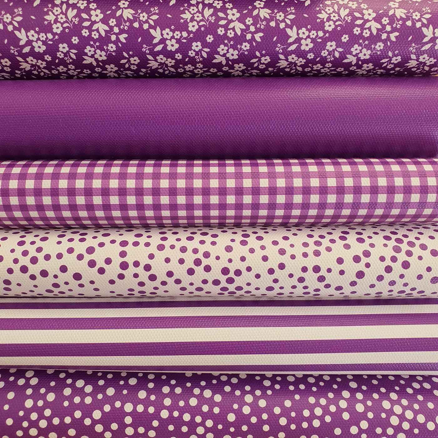 School Purple gingham solid stripe dots flower - faux Pu Leather vinyl - canvas - choose Fabric material Sheets