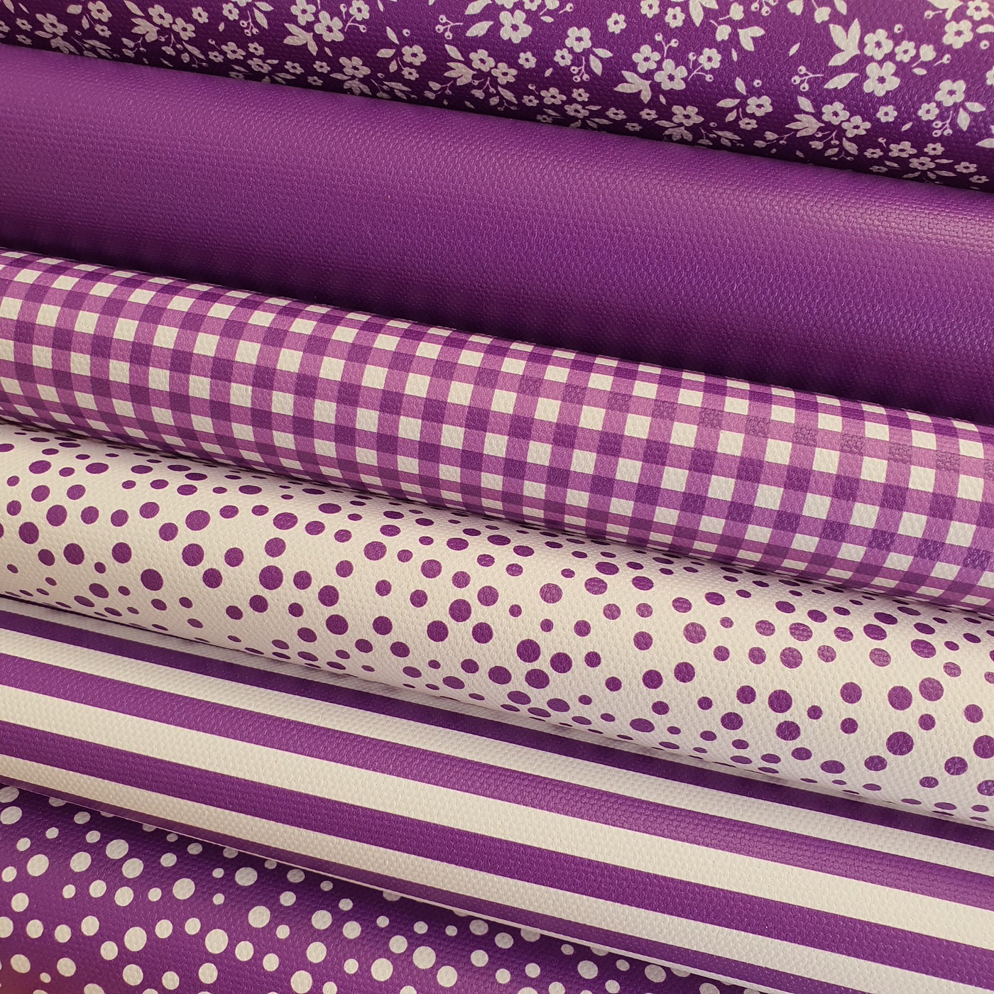 School Purple gingham solid stripe dots flower - faux Pu Leather vinyl - canvas - choose Fabric material Sheets
