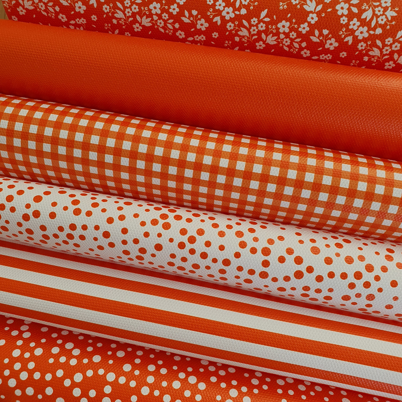 School orange gingham solid stripe dots flower - faux Pu Leather vinyl - canvas - choose Fabric material Sheets