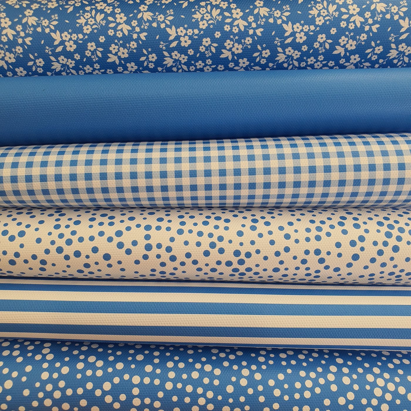 School blue gingham solid stripe dots flower - faux Pu Leather vinyl - canvas - choose Fabric material Sheets