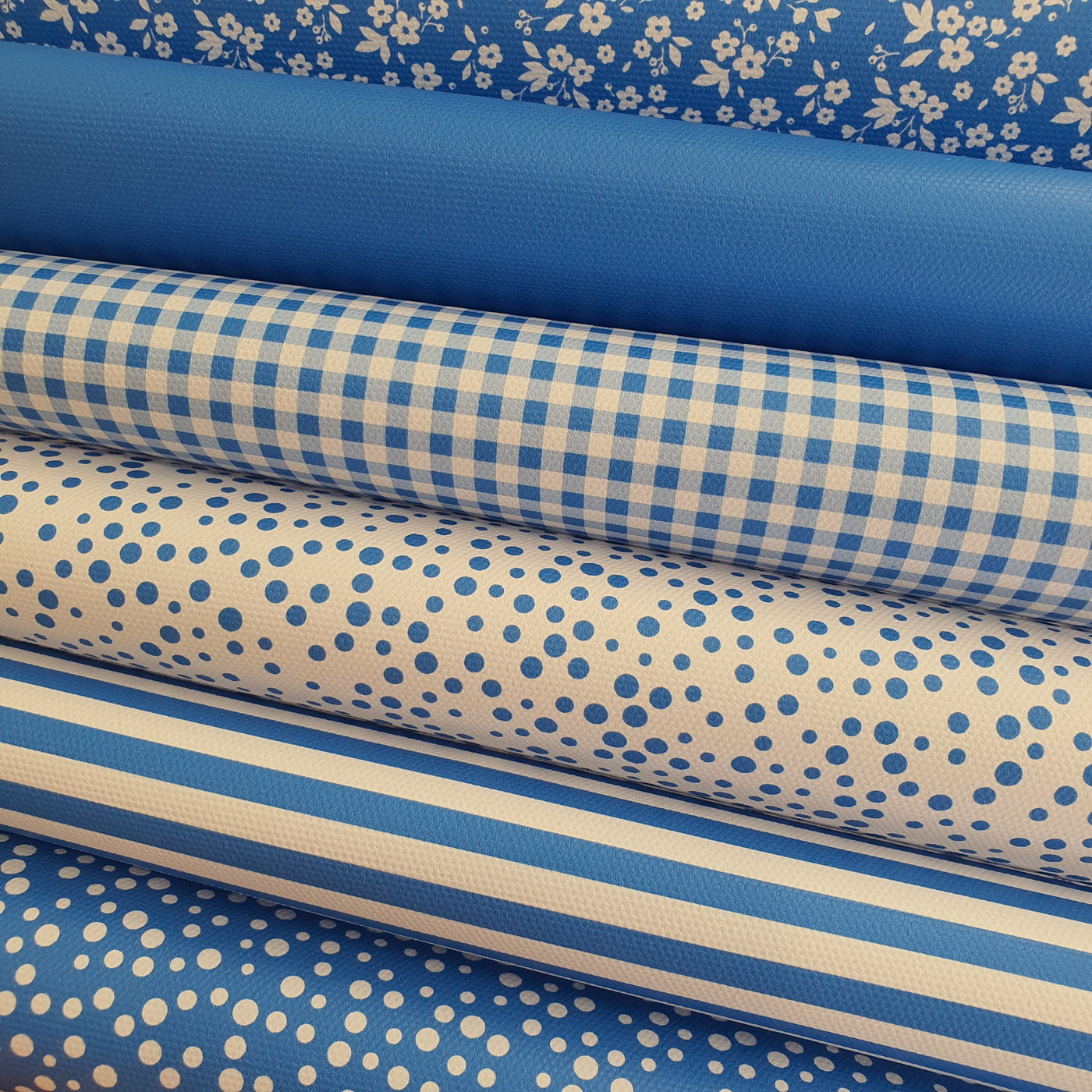 School blue gingham solid stripe dots flower - faux Pu Leather vinyl - canvas - choose Fabric material Sheets