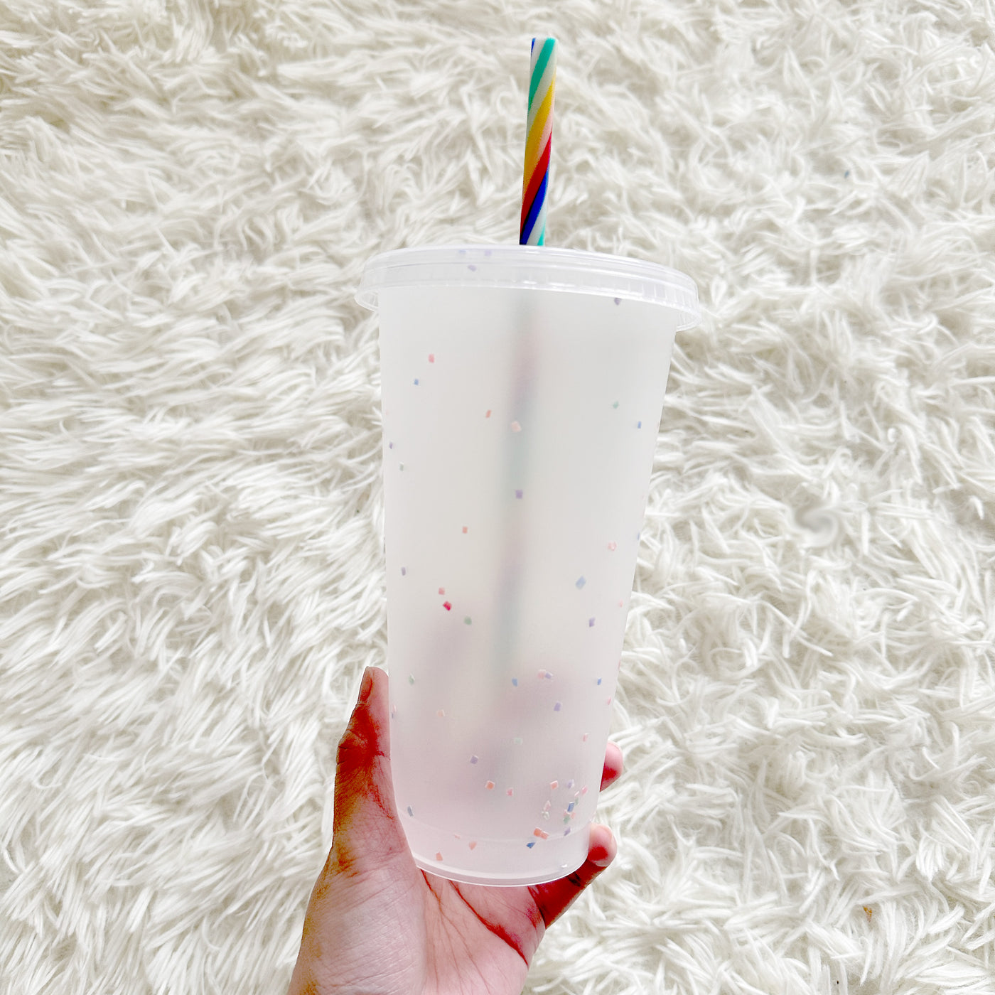 Rainbow confetti colour changing cup - frosted Cold cup 24oz