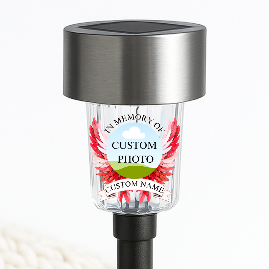 Custom UV DTF decal solar light with wing - memorial