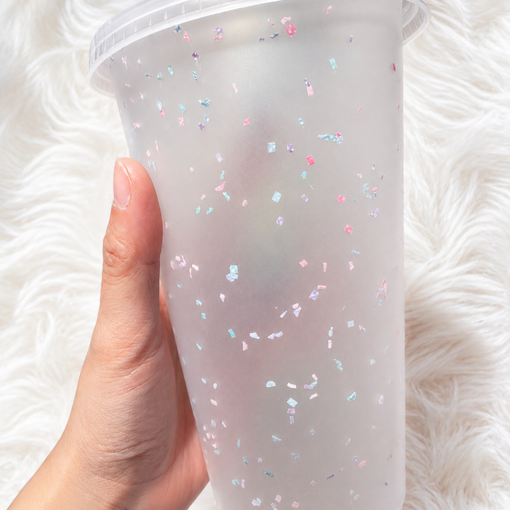 Rainbow confetti colour changing cup - frosted Cold cup 24oz