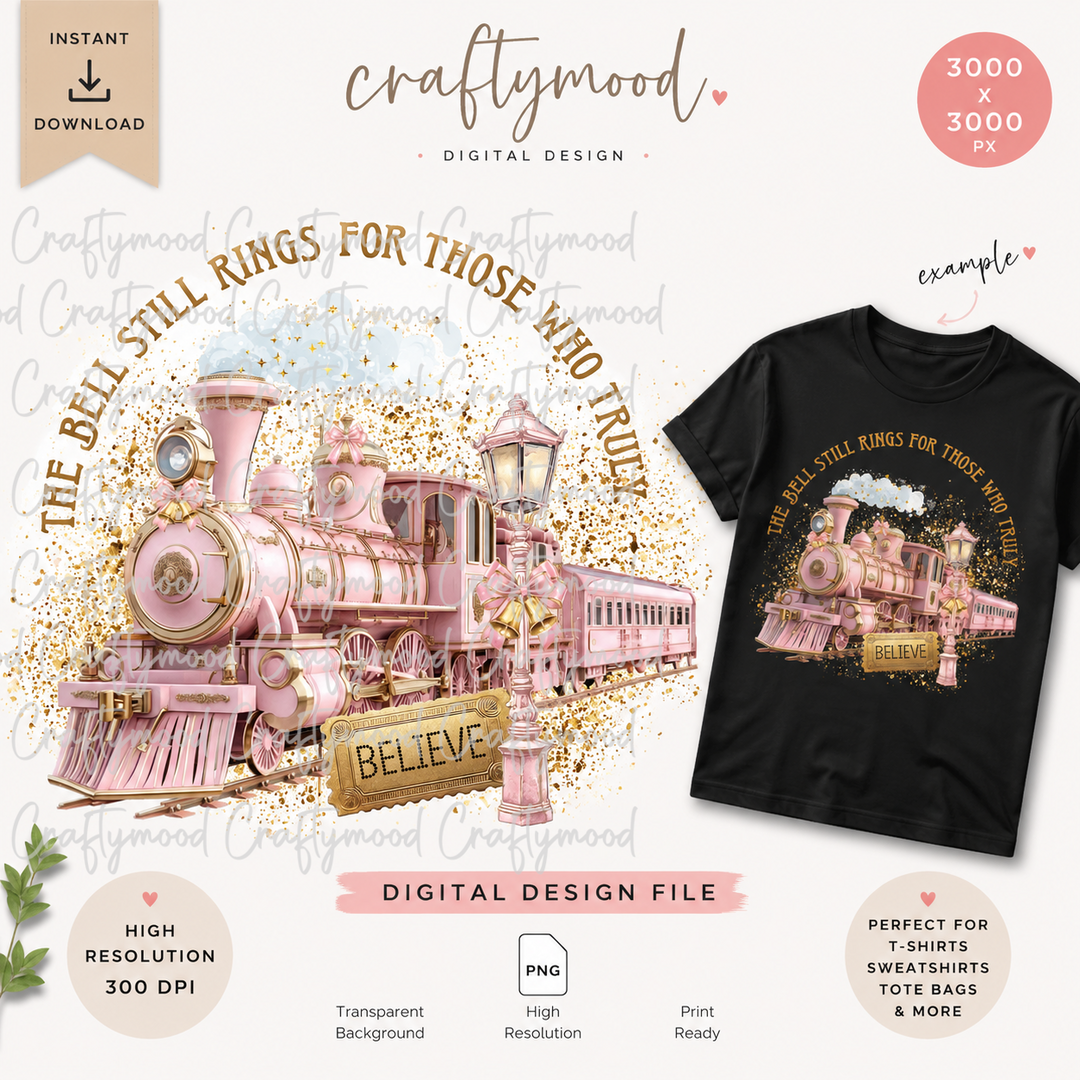 Pink Magical Christmas Train PNG - North Pole Holiday Railway - Digital Download