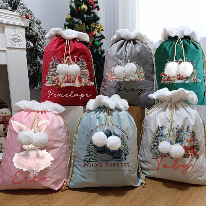 Pom pom velvet santa sacks bag  - Plain