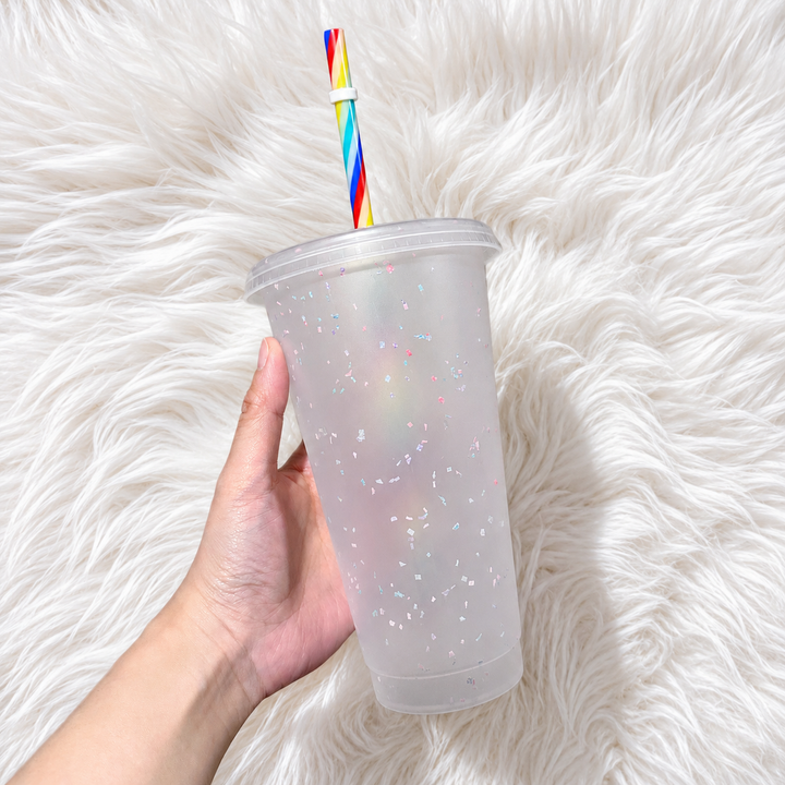 Rainbow confetti colour changing cup - frosted Cold cup 24oz