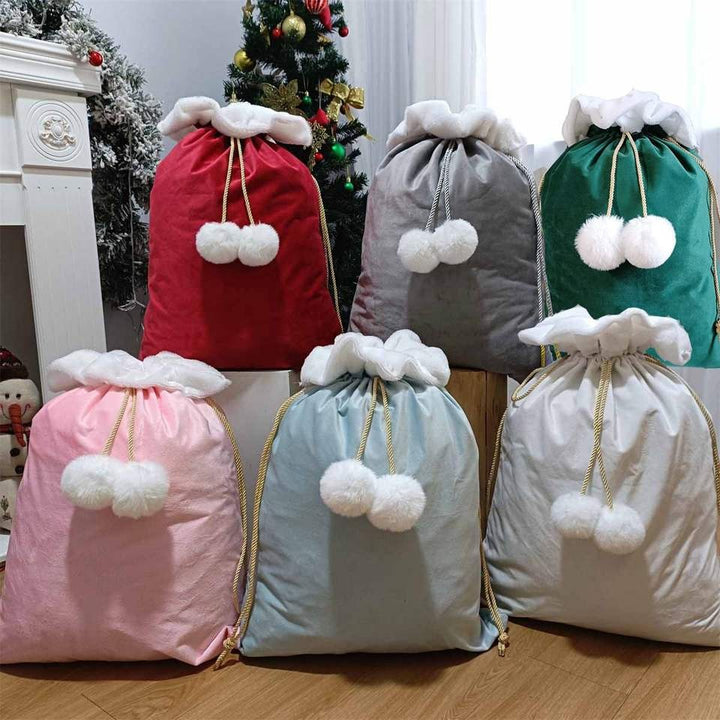 Pom pom velvet santa sacks bag  - Plain