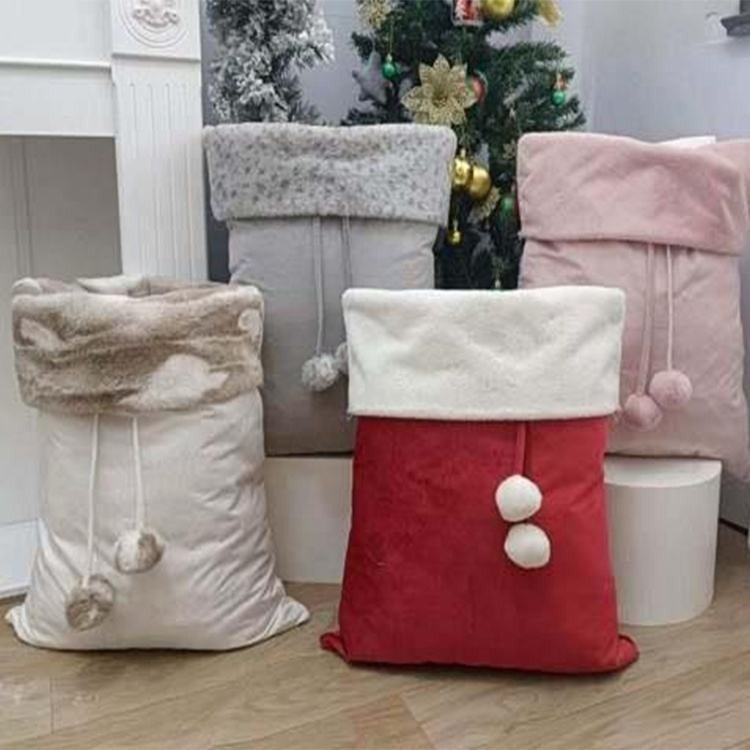 Faux Fur pom pom Velvet Santa Sacks bags