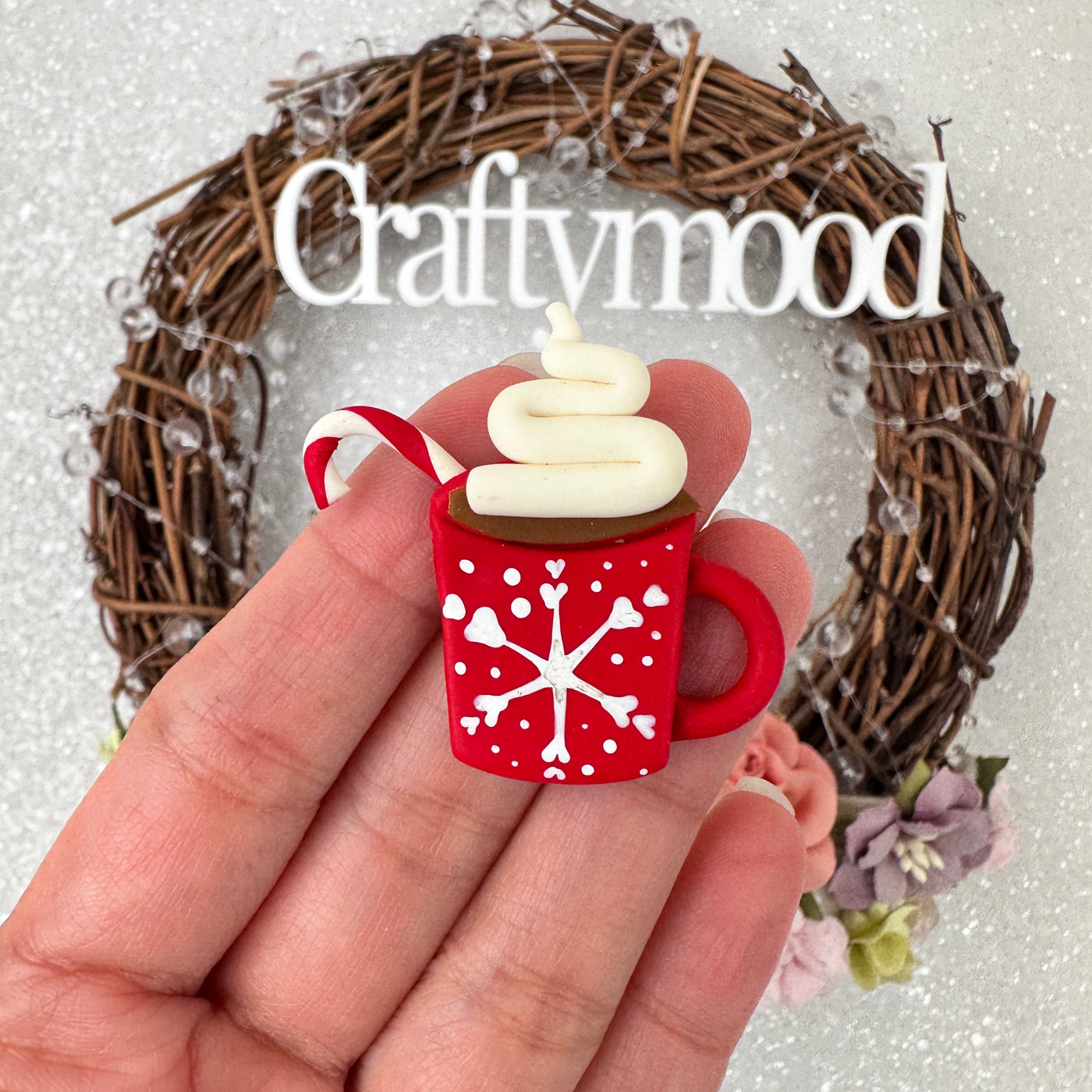 Christmas hot coco drink - Handmade Flatback Clay Bow Centre