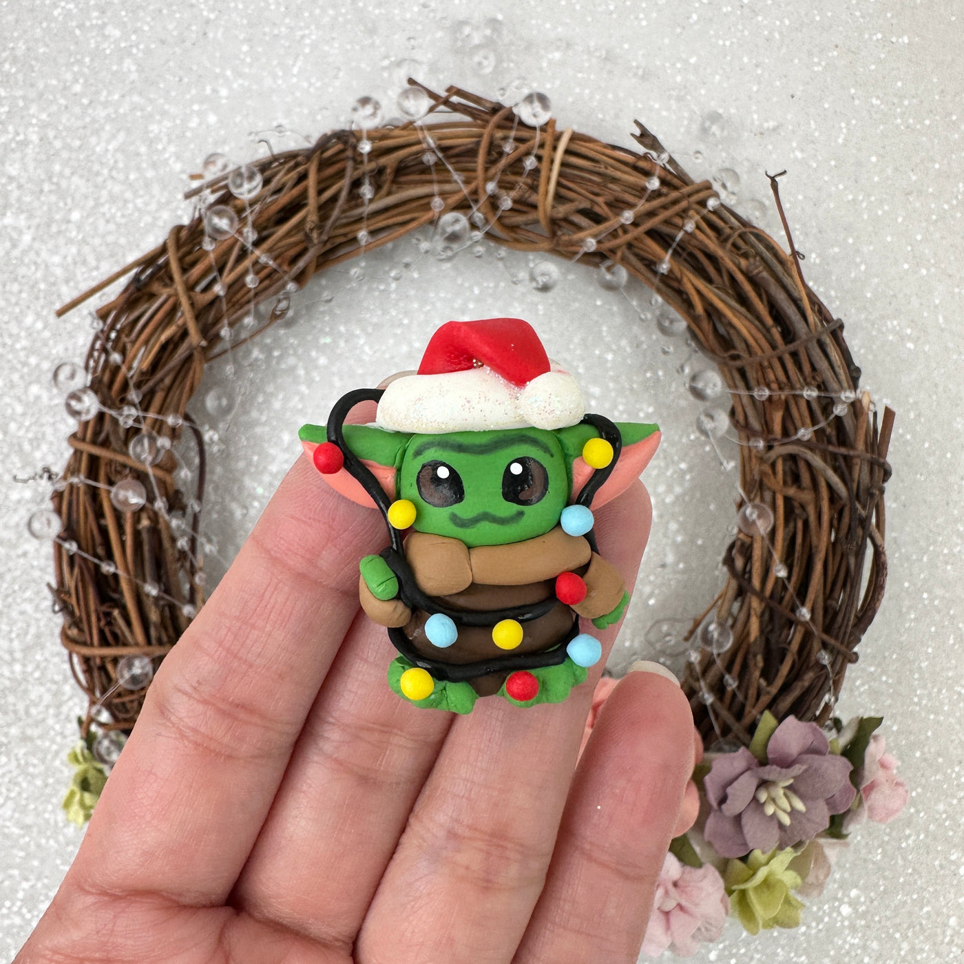 Christmas cute green monster - Handmade Flatback Clay Bow Centre