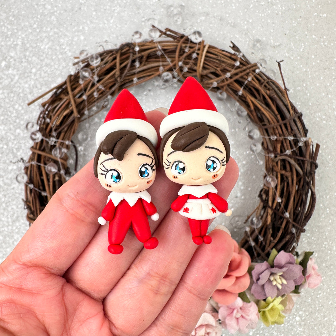 Christmas cute elf big eyes - Embellishment Clay Bow Centre