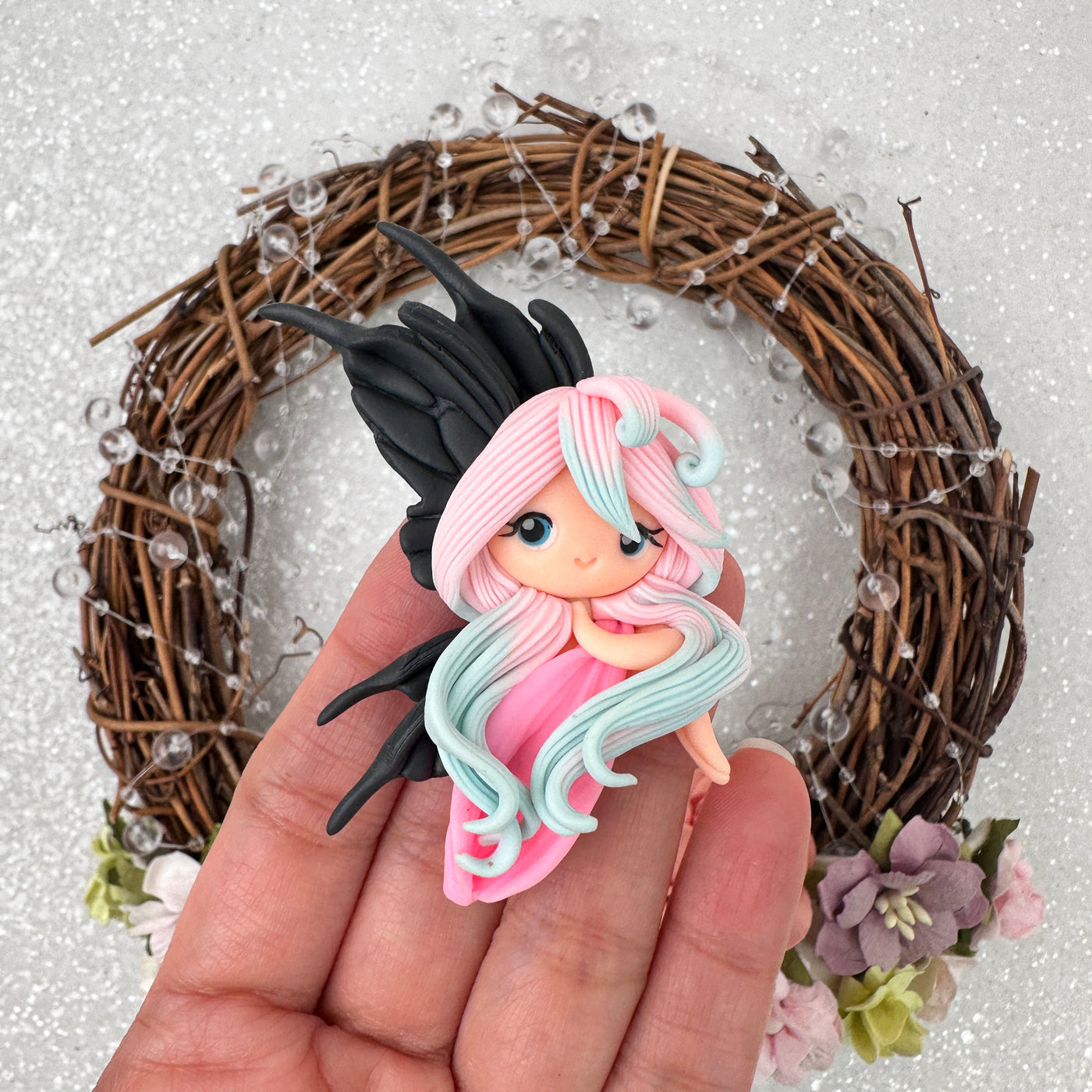 Black wing pink fairy - Embellishment Clay Bow Centre