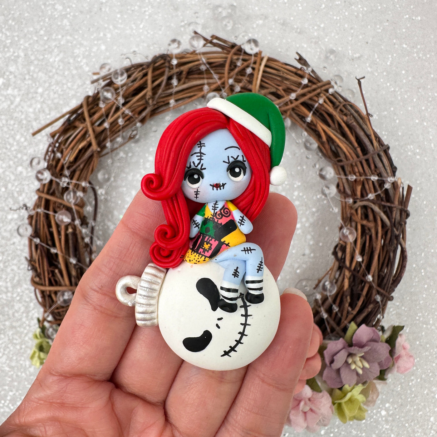 Christmas Halloween skeleton girl - Handmade Flatback Clay Bow Centre