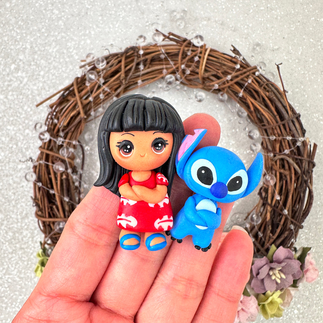 Island girl and blue monster - Embellishment Clay Bow Centre