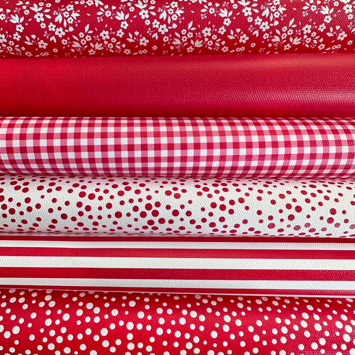 School red gingham solid stripe dots flower - faux Pu Leather vinyl - canvas - choose Fabric material Sheets