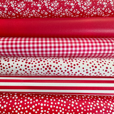 School red gingham solid stripe dots flower - faux Pu Leather vinyl - canvas - choose Fabric material Sheets