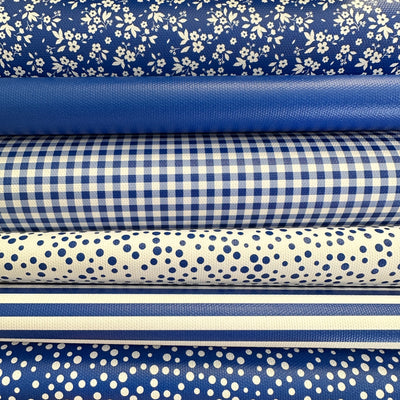 School royal blue gingham solid stripe dots flower - faux Pu Leather vinyl - canvas - choose Fabric material Sheets