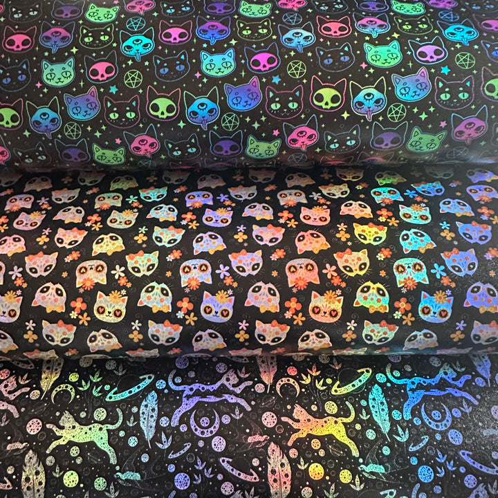 Holographic halloween cat  - faux vegan Leather vinyl