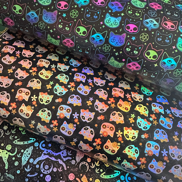 Holographic halloween cat  - faux vegan Leather vinyl