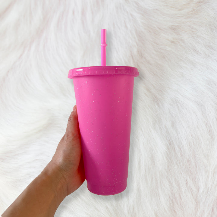 Hot Pink  - Glitter colour Cold cup 24oz