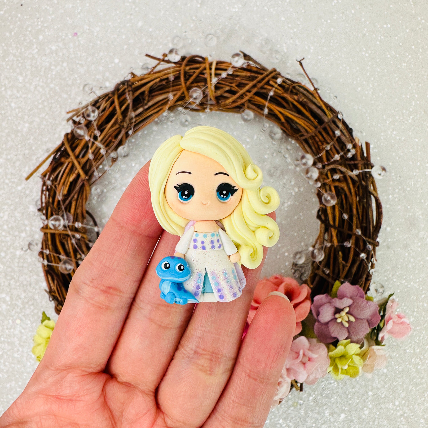 Adorable winter ice princess - Handmade Flatback Clay Bow Centre
