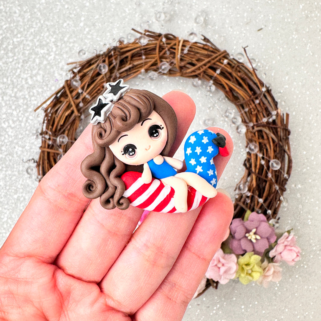 USA Float girl - Handmade Flatback Clay Bow Centre