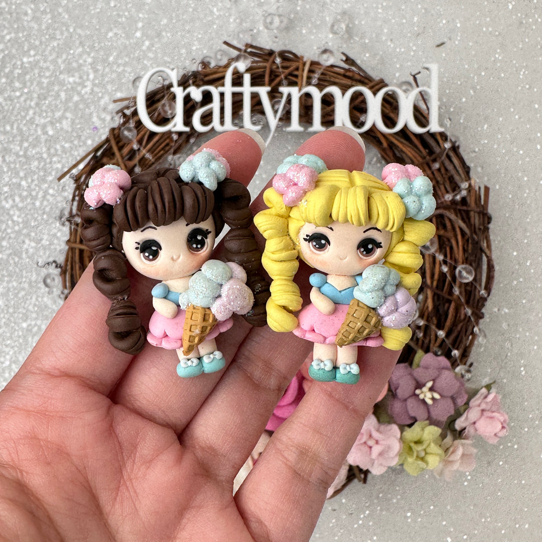 Ice cream girl - Handmade Flatback Clay Bow Centre