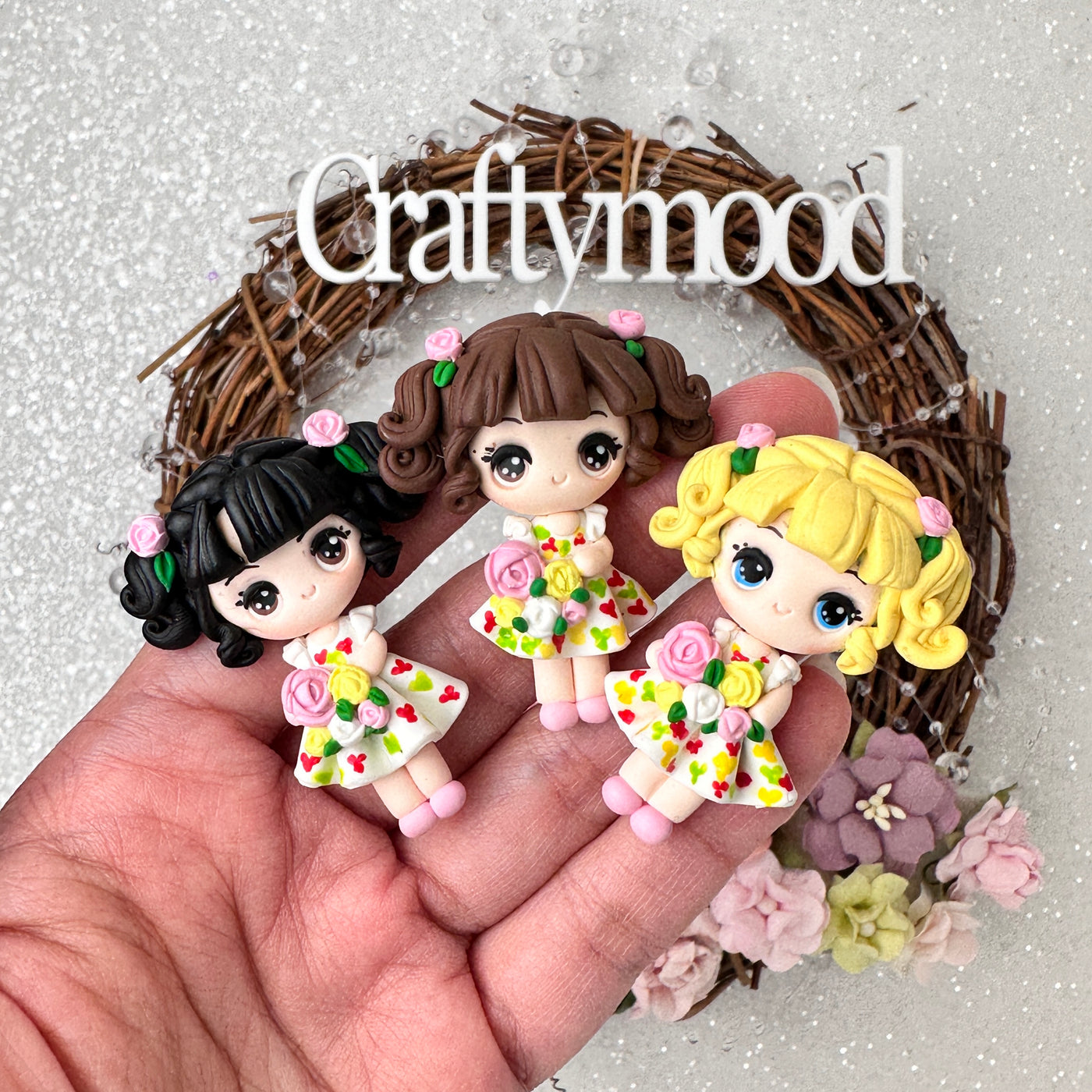 Flower girl - Handmade Flatback Clay Bow Centre