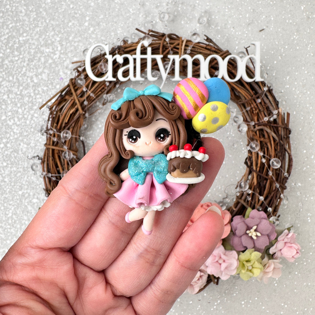 Birthday girl - Handmade Flatback Clay Bow Centre