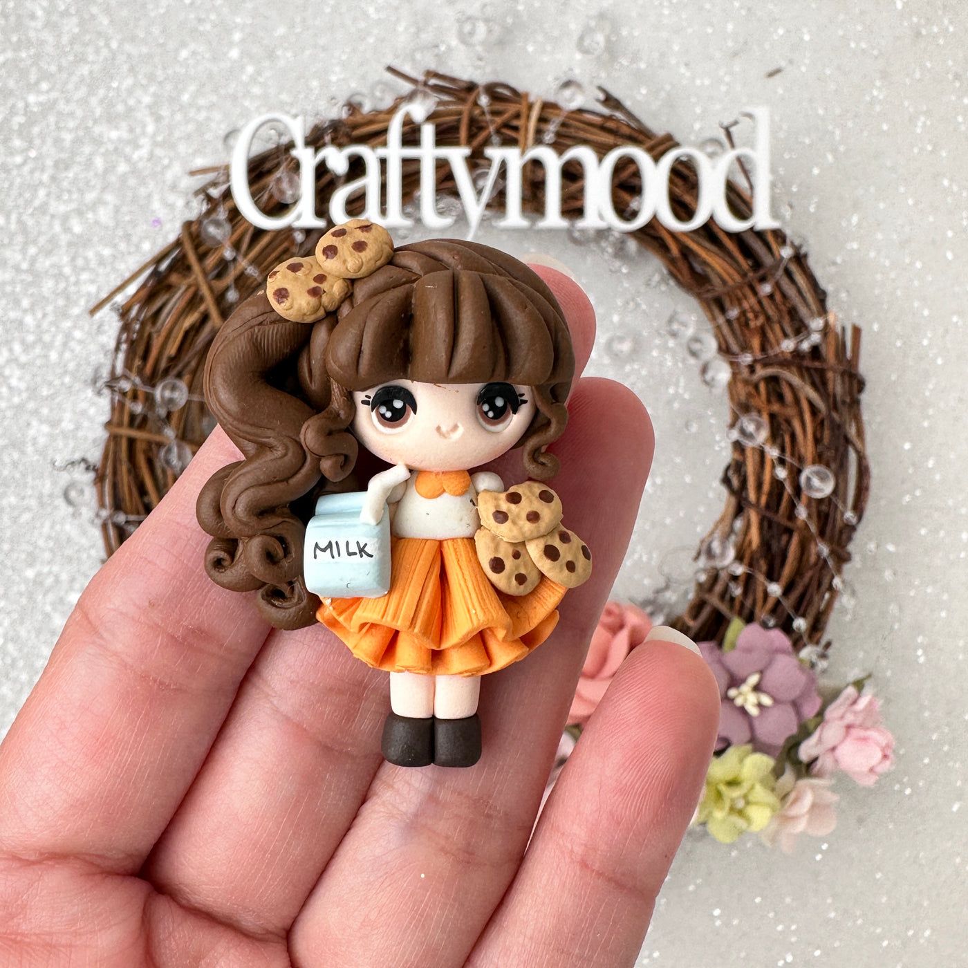 Milk and Cookie girl  - Handmade Flatback Clay Bow Centre