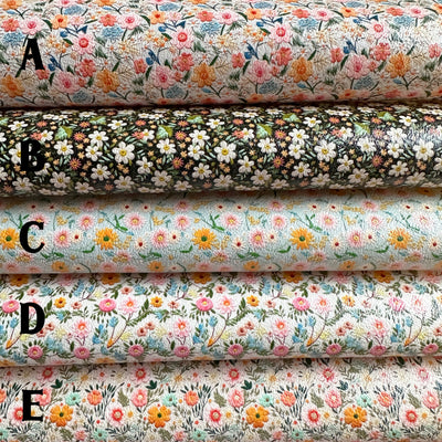 Embroidery floral looks - faux vegan Leather vinyl - canvas - choose Fabric material Sheets