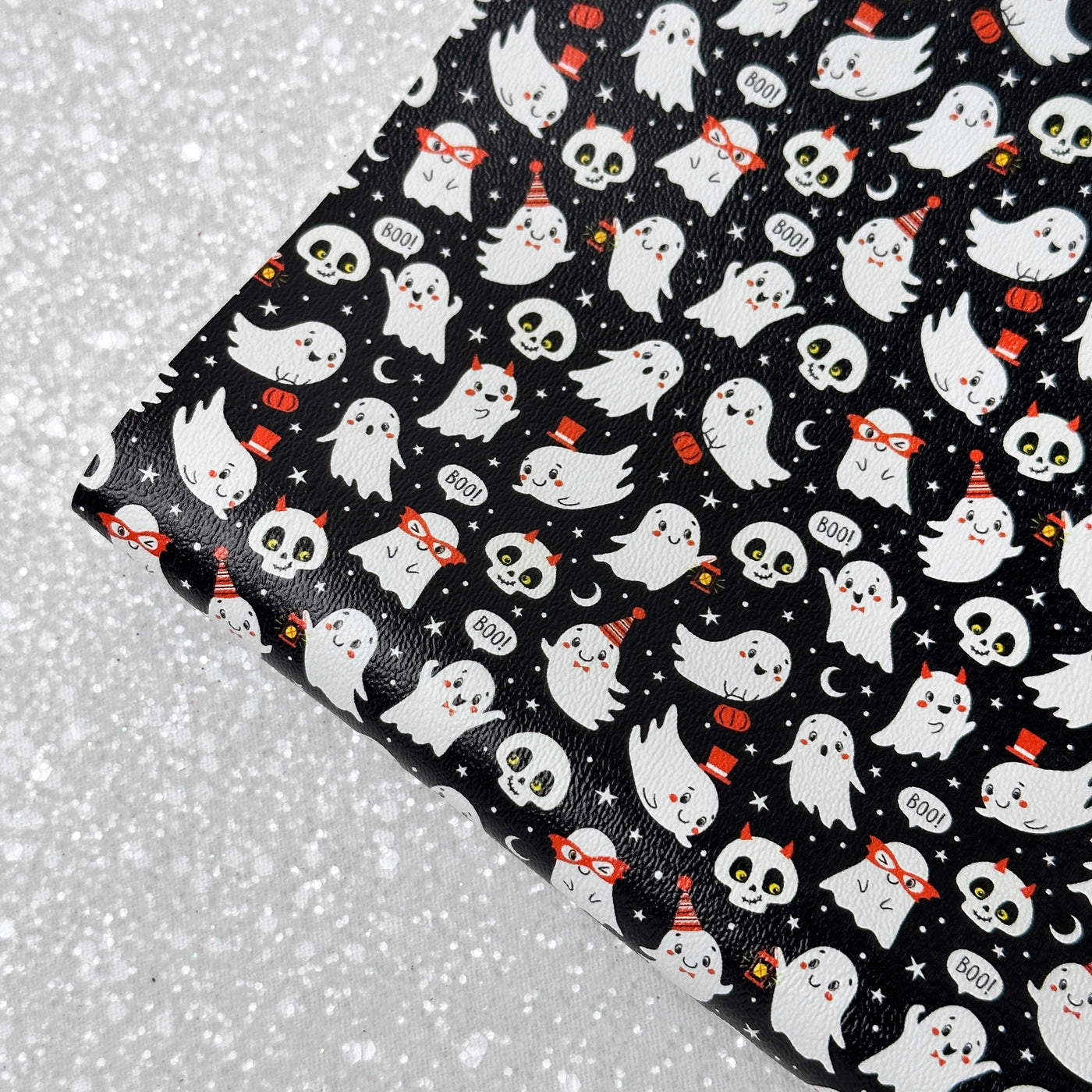 Halloween ghost check pattern - faux Pu Leather vinyl - canvas - choose Fabric material Sheets
